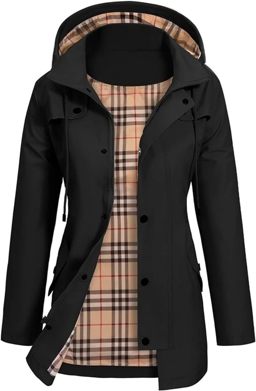 women's waterproof hooded jacket with fitted waist in black