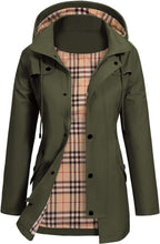 women's waterproof hooded jacket with fitted waist in olive green