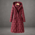 women's waterproof long hooded winter coat in red