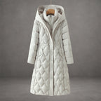 women's waterproof long hooded winter coat in white