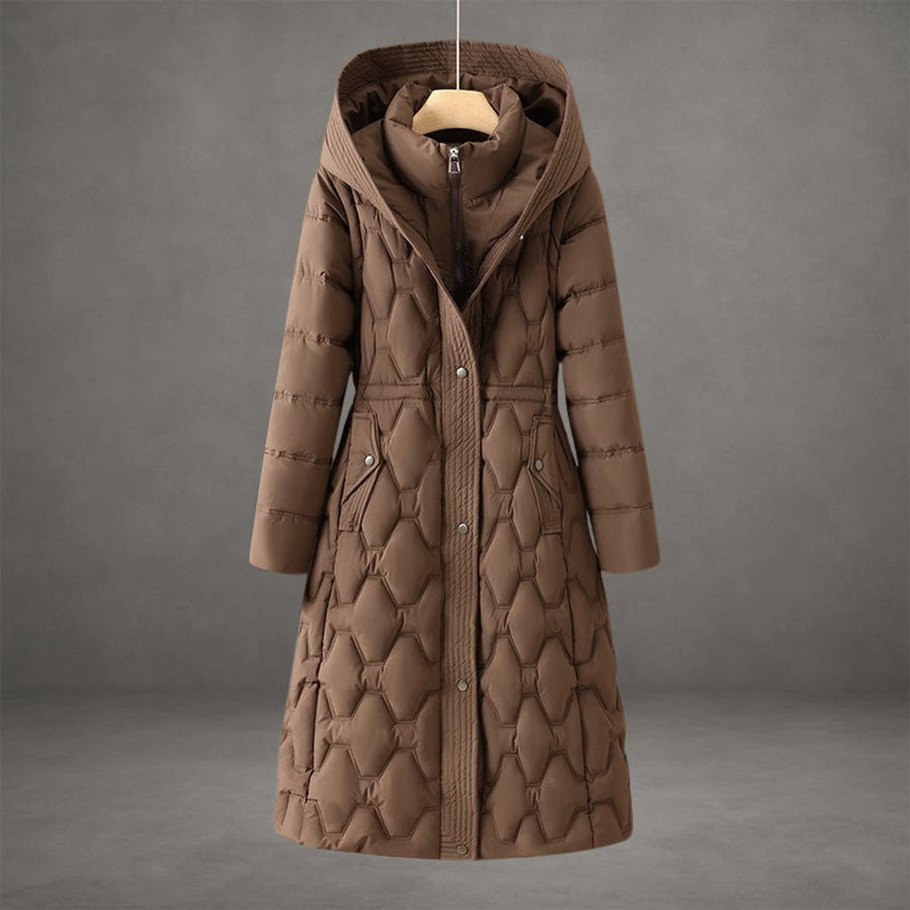 women's waterproof long hooded winter coat in brown