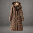 women's waterproof long hooded winter coat in brown