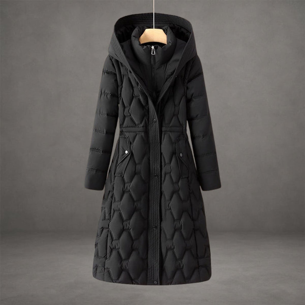 women's waterproof long hooded winter coat in black