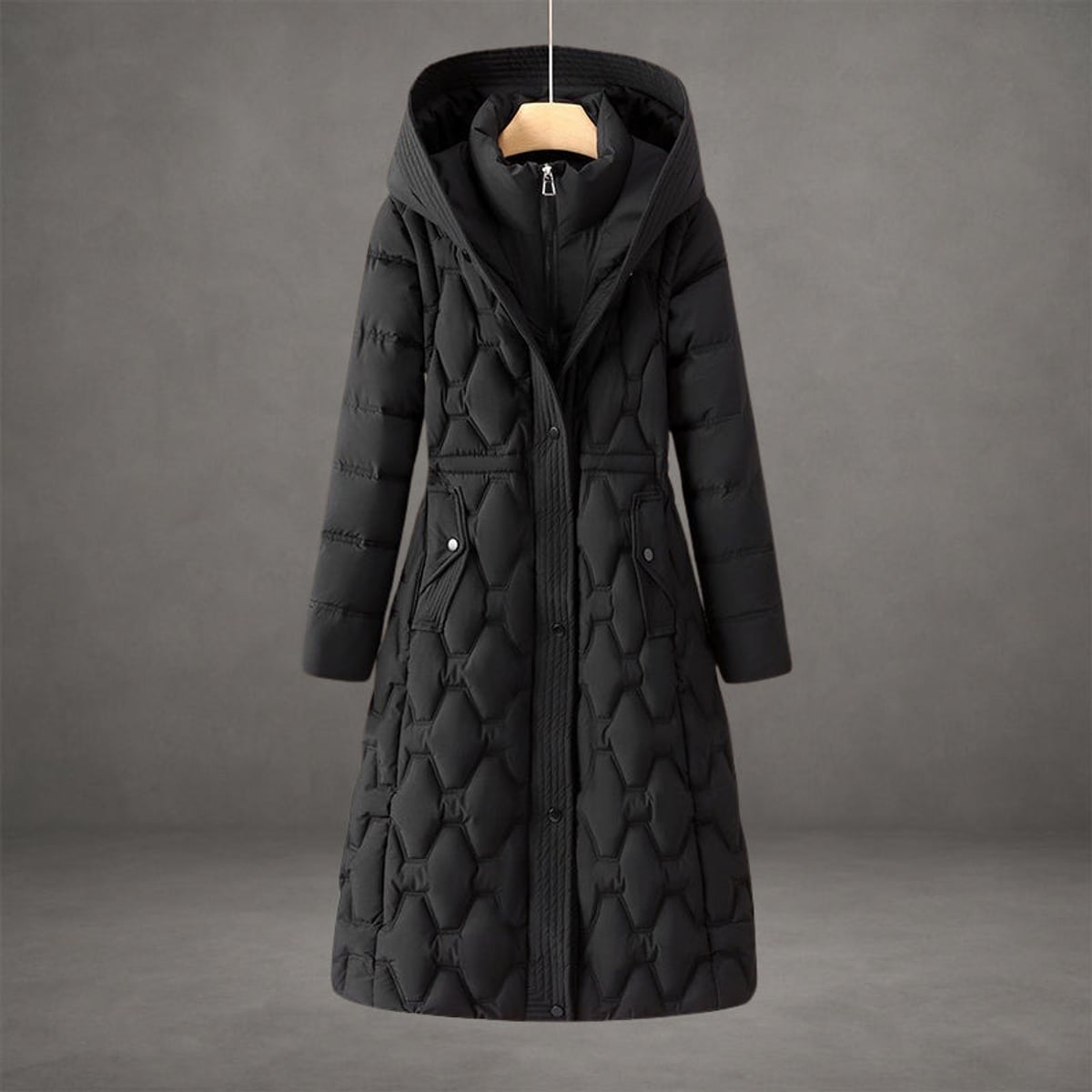 women's waterproof long hooded winter coat in black