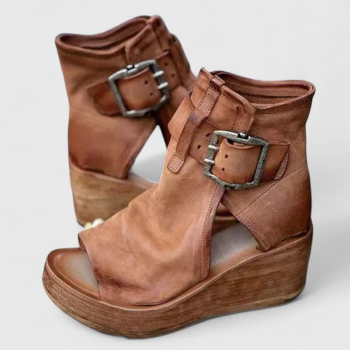 women's wedge platform sandal boots in brown