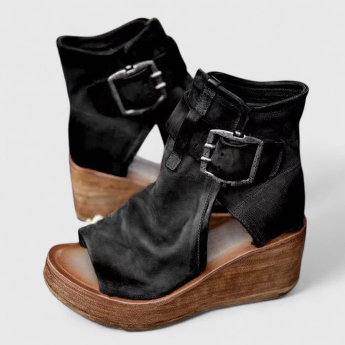 women's wedge platform sandal boots in black