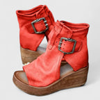 women's wedge platform sandal boots in red