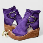 women's wedge platform sandal boots in purple