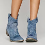 women's western ankle boots in blue