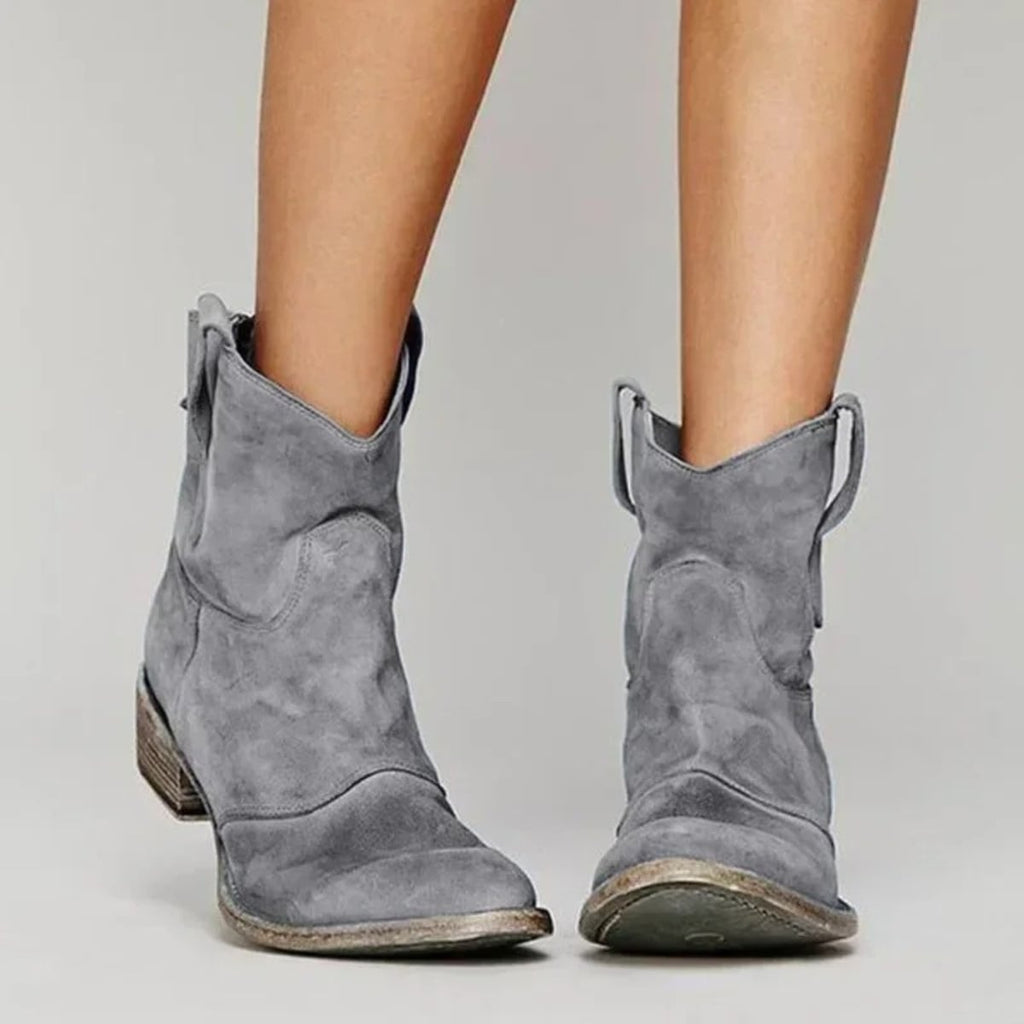 women's western ankle boots in gray