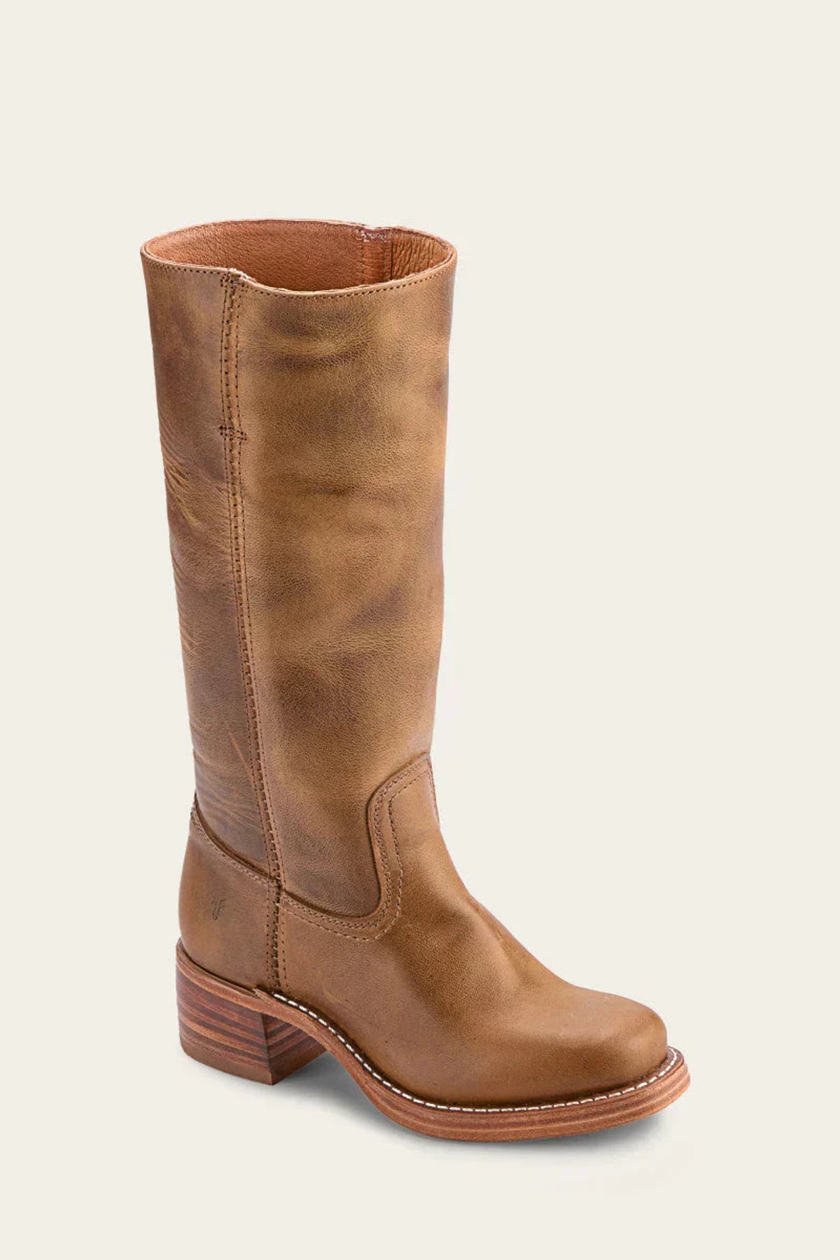 women's western-inspired knee-high block heel boots in light brown