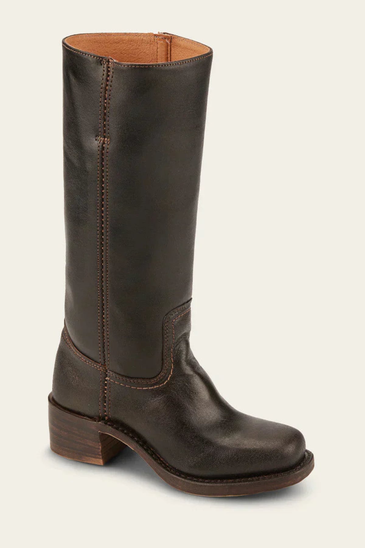 women's western-inspired knee-high block heel boots in dark brown