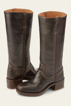women's western-inspired knee-high block heel boots in dark brown