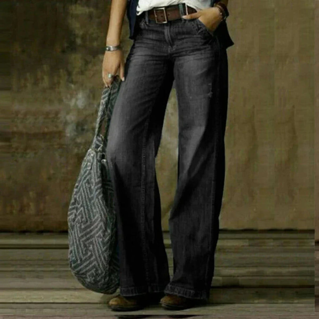 women's wide leg high waist jeans in gray