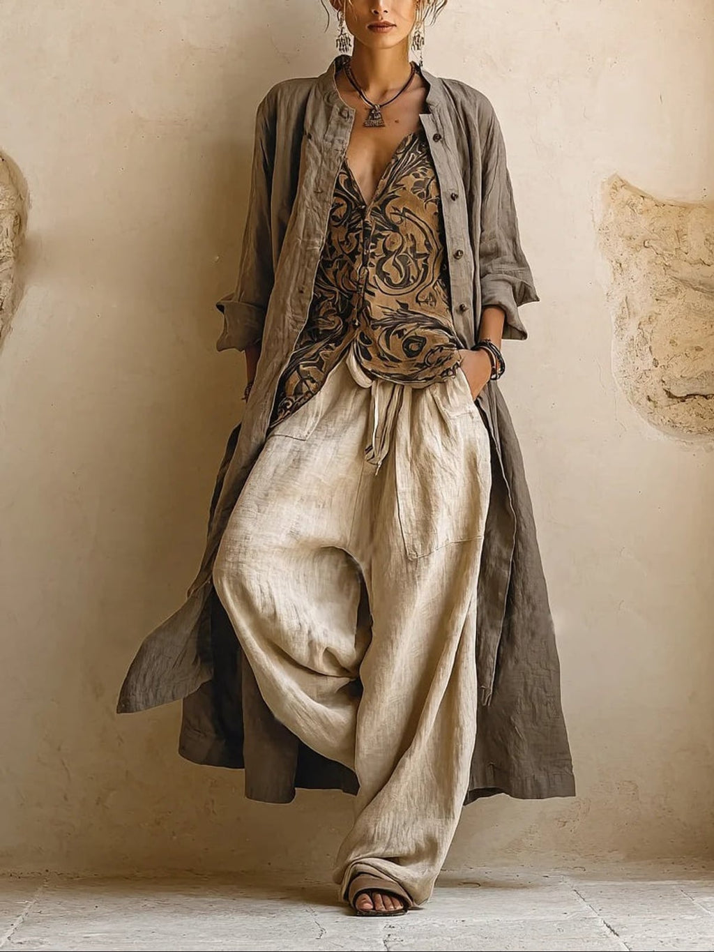 women's wide leg linen pants with drawstring