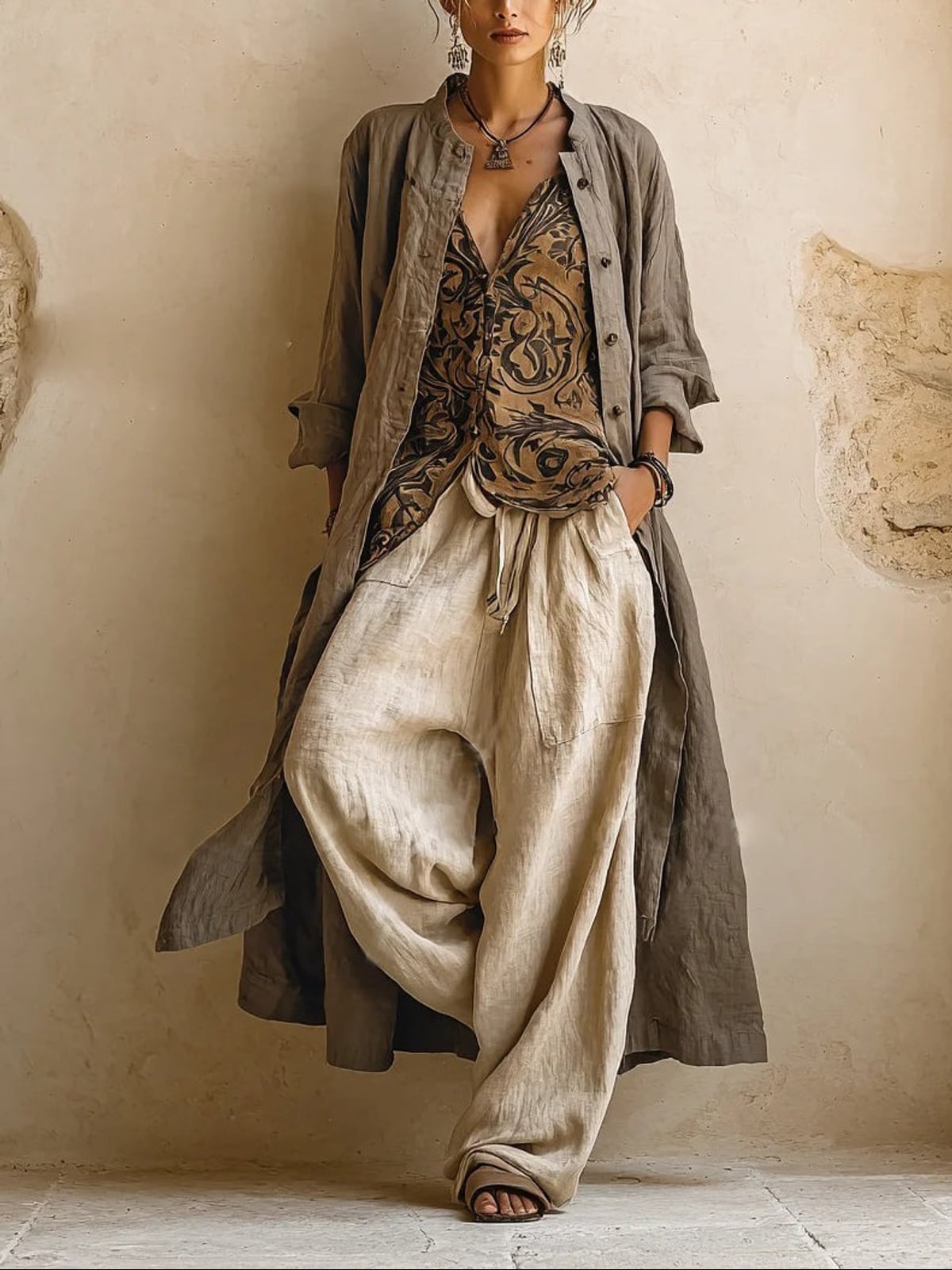 women's wide leg linen pants with drawstring