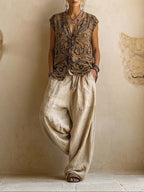 women's wide leg linen pants with drawstring