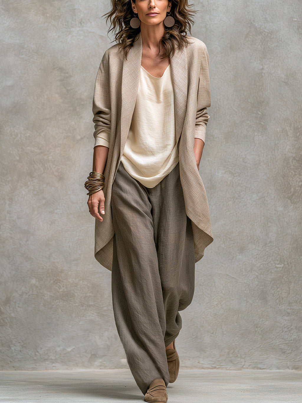 women's wide leg trouser pants high waisted in beige-gray