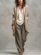 women's wide leg trouser pants high waisted in beige-gray