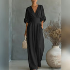 women's wide leg v-neck jumpsuit in black