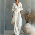 women's wide leg v-neck jumpsuit in white