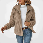 women's zip-up fluffy cardigan in khaki