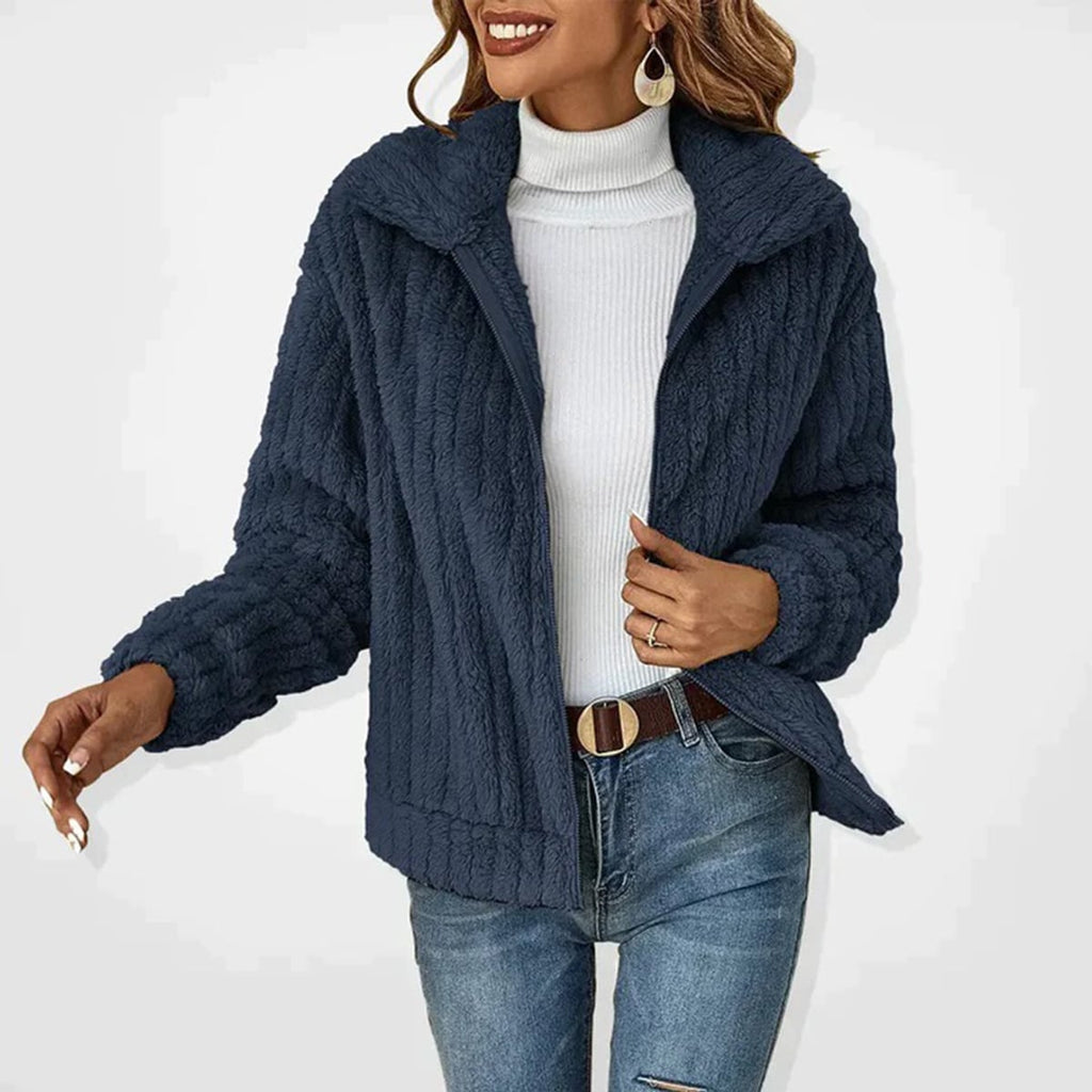 women's zip-up fluffy cardigan in navy