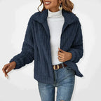 women's zip-up fluffy cardigan in navy
