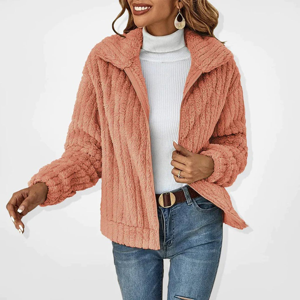 women's zip-up fluffy cardigan in orange