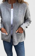 women's zip-up knit cardigan jacket in gray
