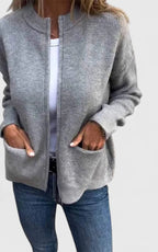 women's zip-up knit cardigan jacket in gray