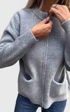 women's zip-up knit cardigan jacket in gray