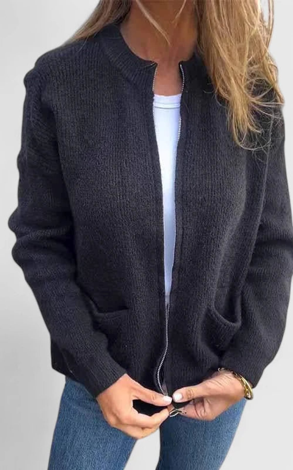 women's zip-up knit cardigan jacket in black