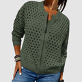 women's zip-up openwork knit cardigan in green