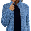 women's zip-up teddy jacket with stand collar in blue