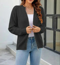 women's zip-up waffle knit cardigan in black