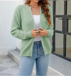 women's zip-up waffle knit cardigan in green